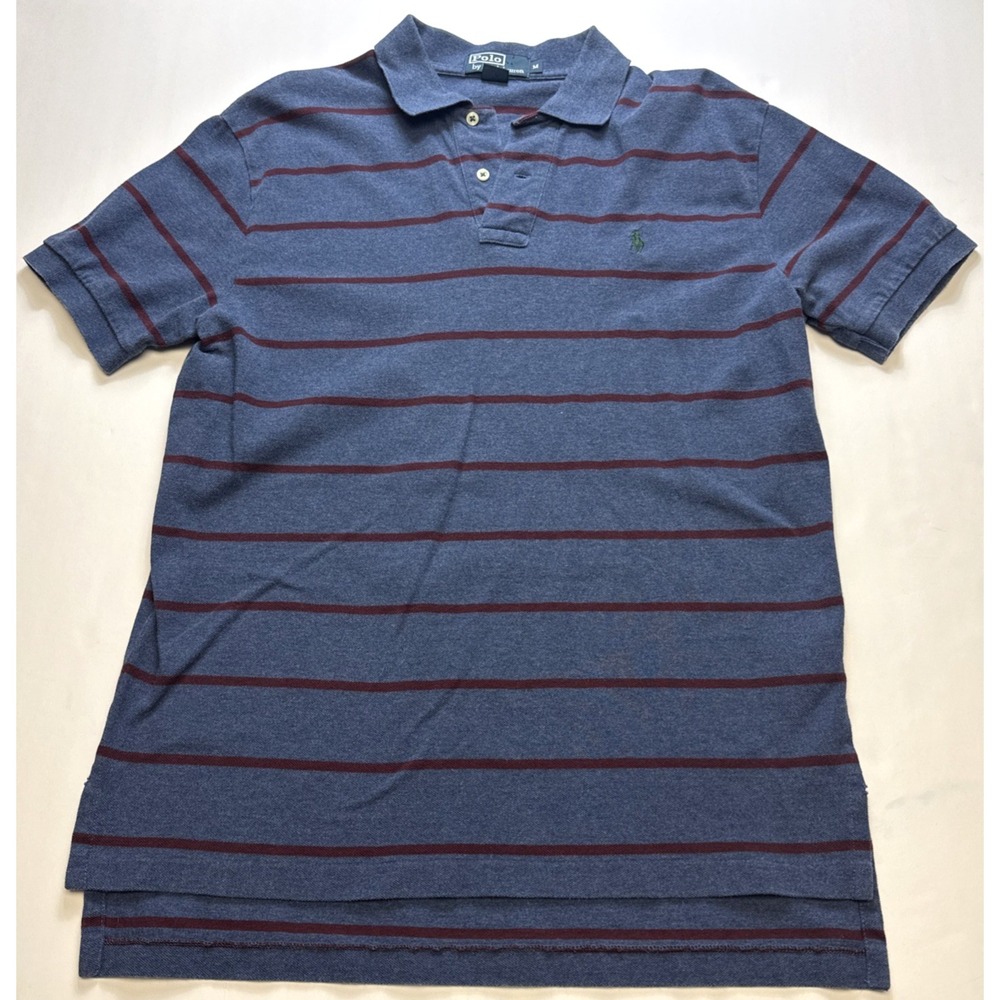 Polo Ralph Lauren Polo Shirt Mens Size M Blue‎ Red Stripes Short Sleeve